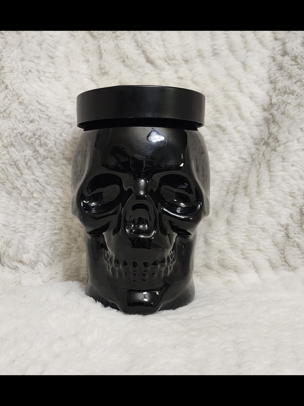 Black Skull-Shaped Glass Jar with Lid – Decorative & Storage